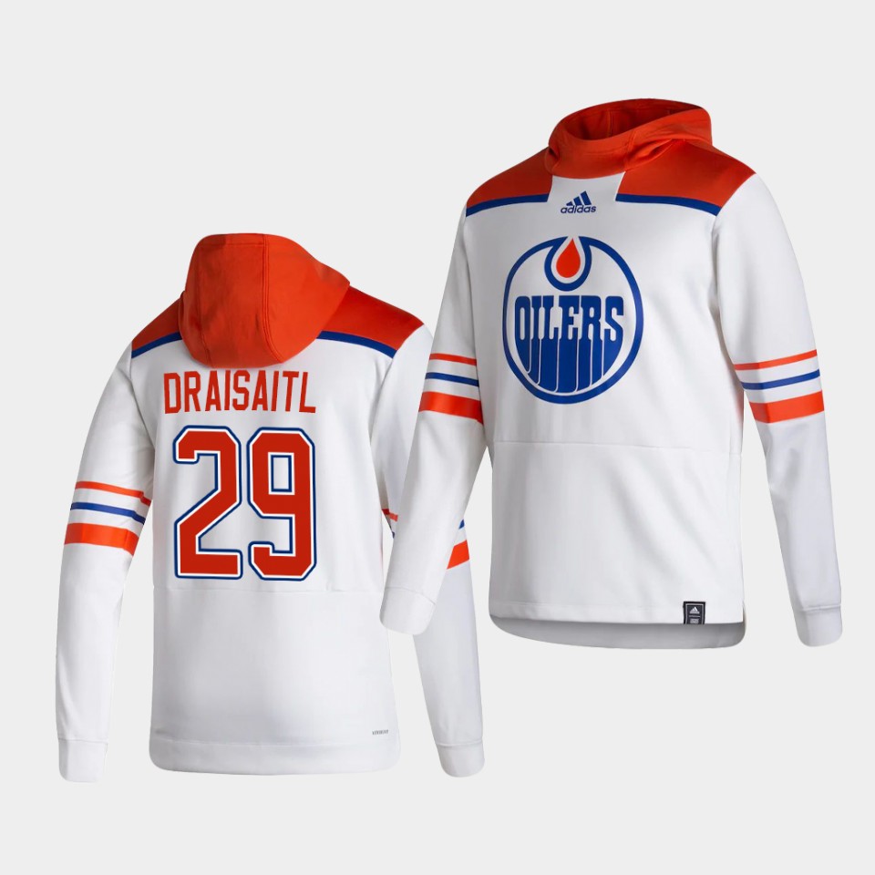Men Edmonton Oilers #29 Draisaitl White NHL 2021 Adidas Pullover Hoodie Jersey